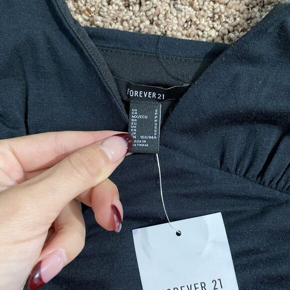 NWT Forever 21 Black Ruched Bodycon Dress Size Small Women’s V Neck - Picture 5 of 5